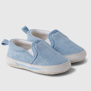 6-12m 🩵 Baby GAP Chambray Blue Denim Slip On Crib Shoes LIKE NEW